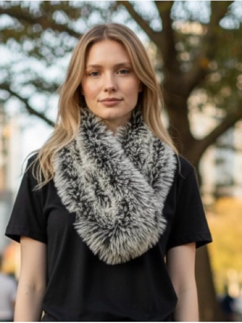 Altar’d State Faux Fur Two-Tone Frost Cowl Neck Infinity Scarf OS Cozy Travel